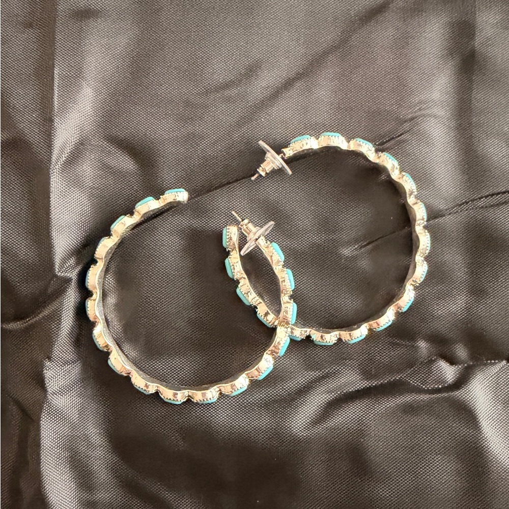 Lucky Brand Silver and Turquoise Hoop Earrings